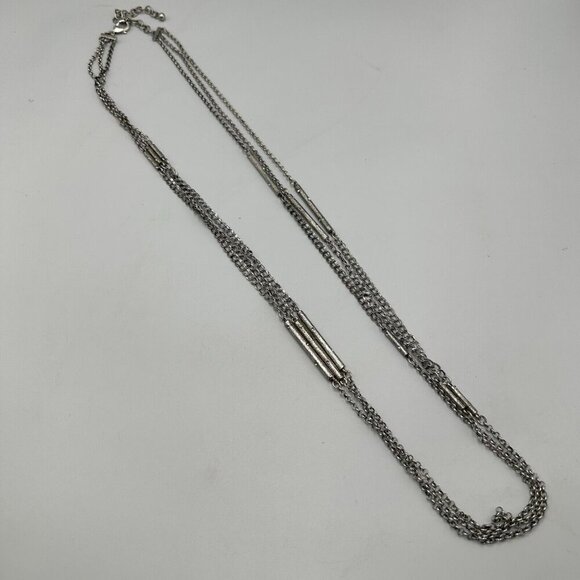 3/$30 Chicos Necklace Silver Chain Link Rhinestone Bar Stations Multi Strand 36" - Picture 1 of 12